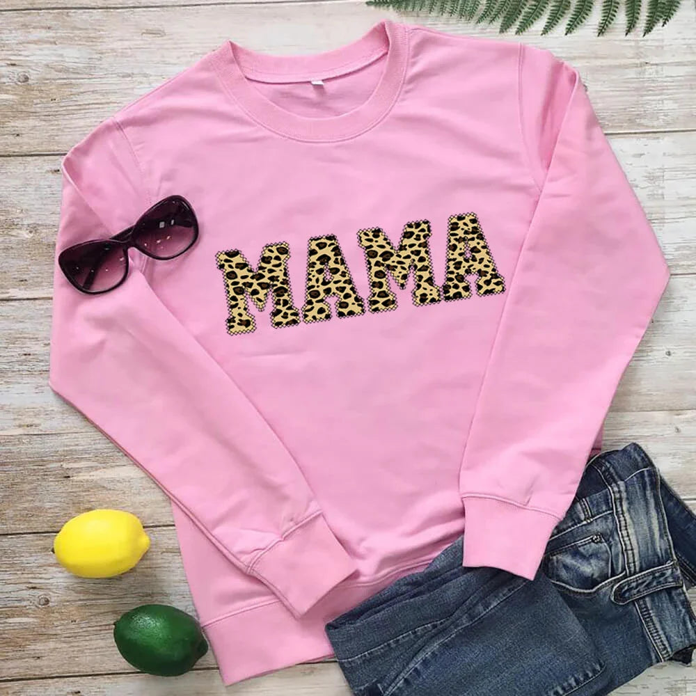 Leopard print sweatshirt in a range of colours, including white, pink, yellow, grey, green, black, and wine red. Relaxed, oversized fit for comfort and style.
