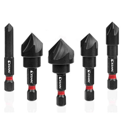 Premium 5-Piece Countersink Drill Bit Set for precise metalworking projects, featuring 82-degree angle and 5-flute design for smooth and accurate countersinking.