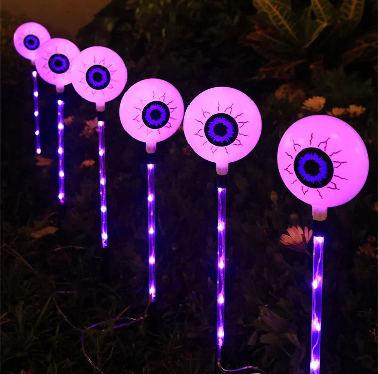 Colourful solar-powered Halloween eyeball garden lamp with weatherproof design