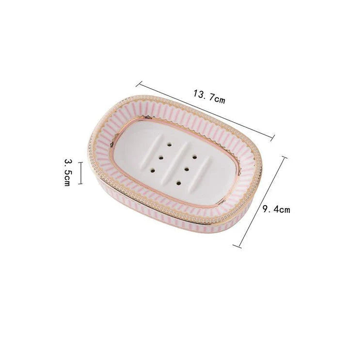 Elegant Nordic gold inlay double layer ceramic soap holder for dry soap and clean countertops