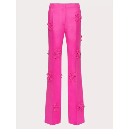 Premium high-waist wide-leg trousers in a pink shade, featuring a unique patchwork design for a stylish and comfortable look.