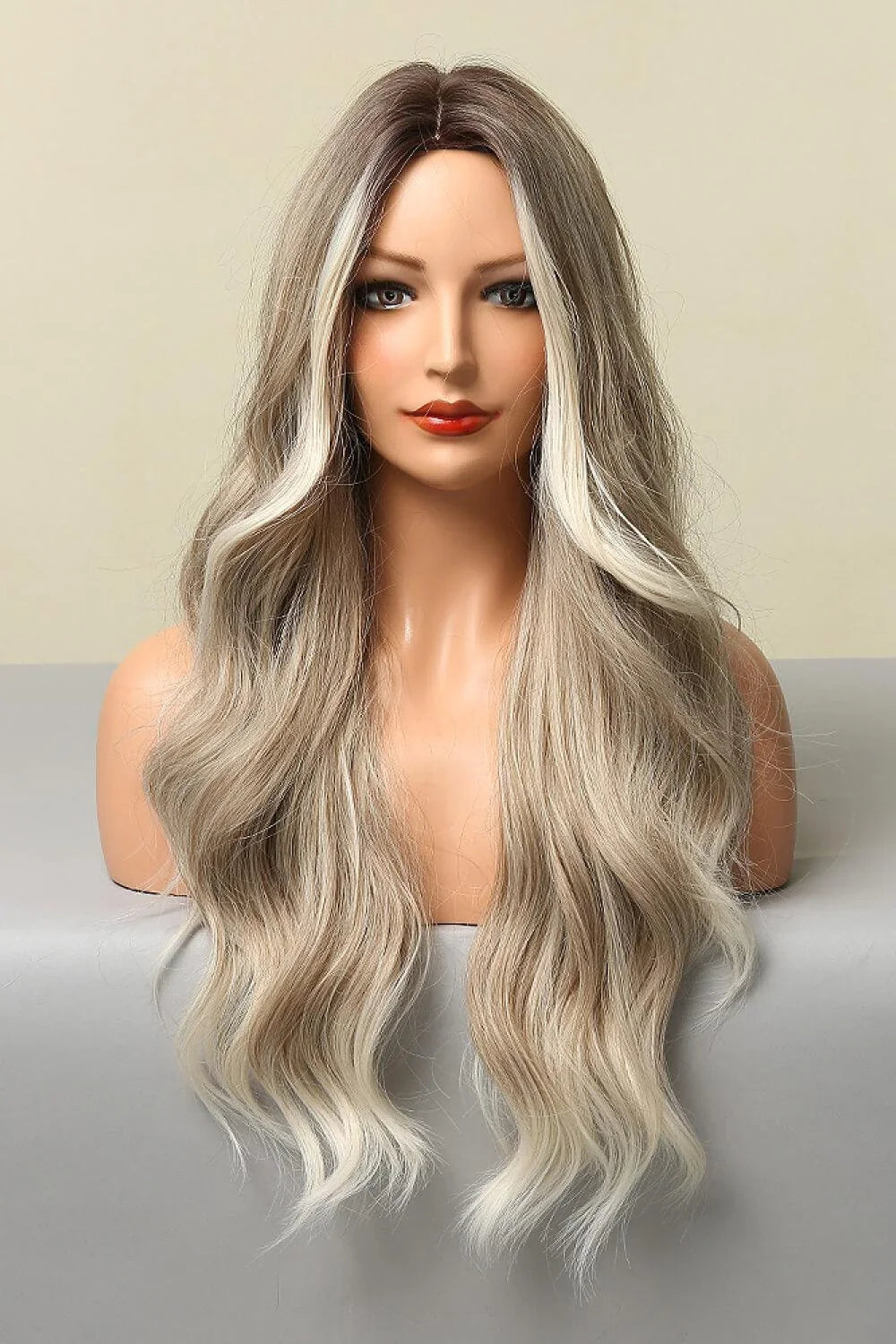 Trendha's premium 26-inch full-machine long wave wig in a vibrant silver/gray colour, showcasing a luxurious, natural-looking wave texture.