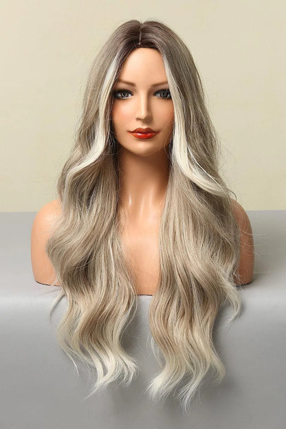 Trendha's premium 26-inch full-machine long wave wig in a vibrant silver/gray colour, showcasing a luxurious, natural-looking wave texture.