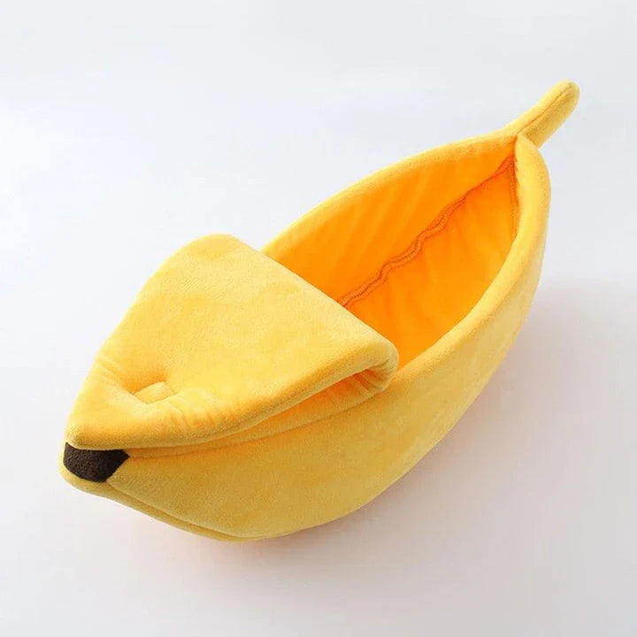 Cosy, plush banana-shaped cat bed in a variety of sizes, providing a comfortable retreat for feline friends