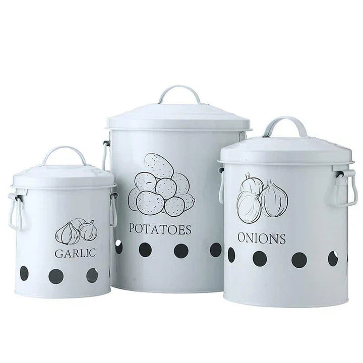 Premium metal storage containers with perforated sides for ventilation and built-in handles for easy transport
