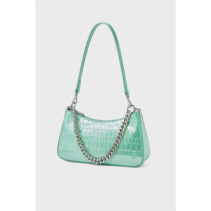 Luxurious alligator-embossed leather shoulder bag with chain accent and stylish lock embellishment