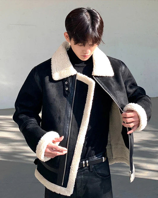 Premium casual lambswool jacket for stylish British gentlemen, featuring a zip-up design, timeless solid colour, and durable construction.