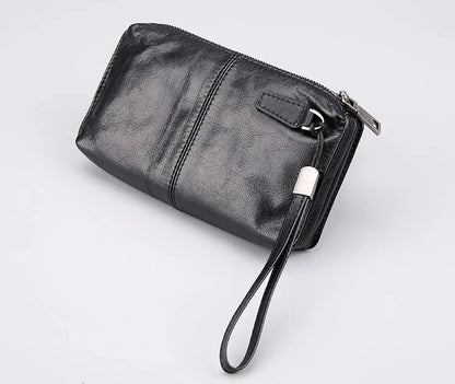 Retro Casual Men's Top Leather Wallet in Premium Cow Leather with Zipper Closure and Polyester Cotton Lining