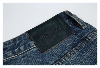 Autumn New Retro Loose Jeans in dark blue colour with straight-leg silhouette and premium cotton fabric