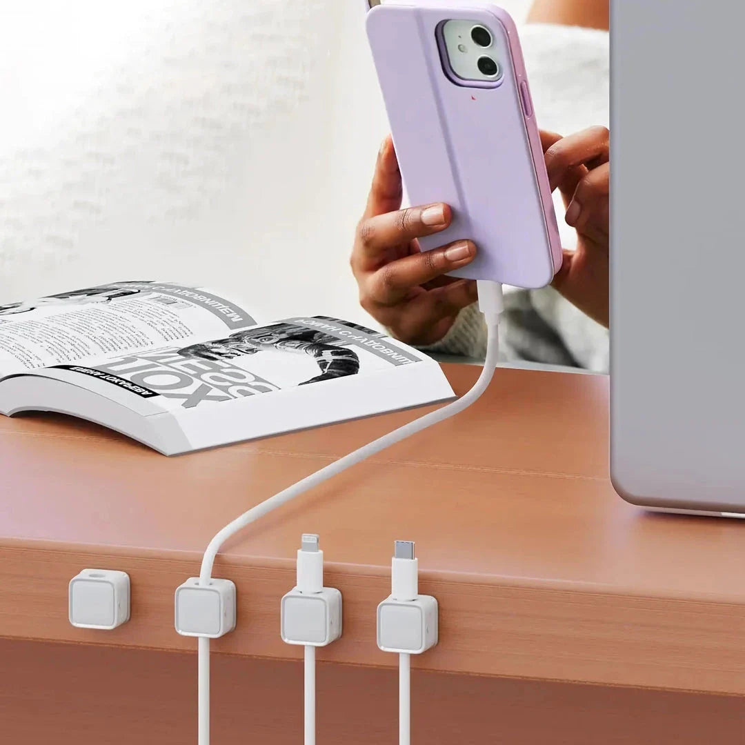 Adjustable magnetic cable clips organizer with strong adhesive for easy cable management