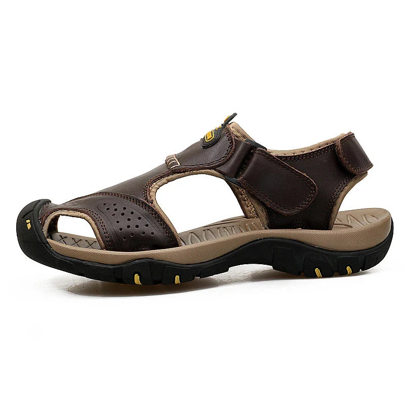 Premium split leather casual sandals with flexible rubber sole and MD cushioning for all-day comfort and style
