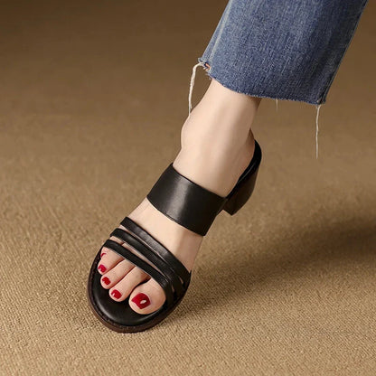 Luxurious high heel leather sandals for women in the UK, featuring a retro-inspired design and premium cow leather construction.