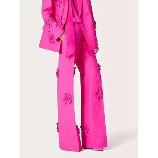 Premium high-waist wide-leg trousers in a pink shade, featuring a unique patchwork design for a stylish and comfortable look.