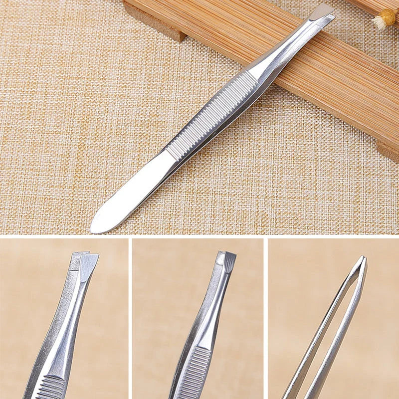 Set of two premium stainless steel hair removal tweezers in a stylish case for effortless grooming