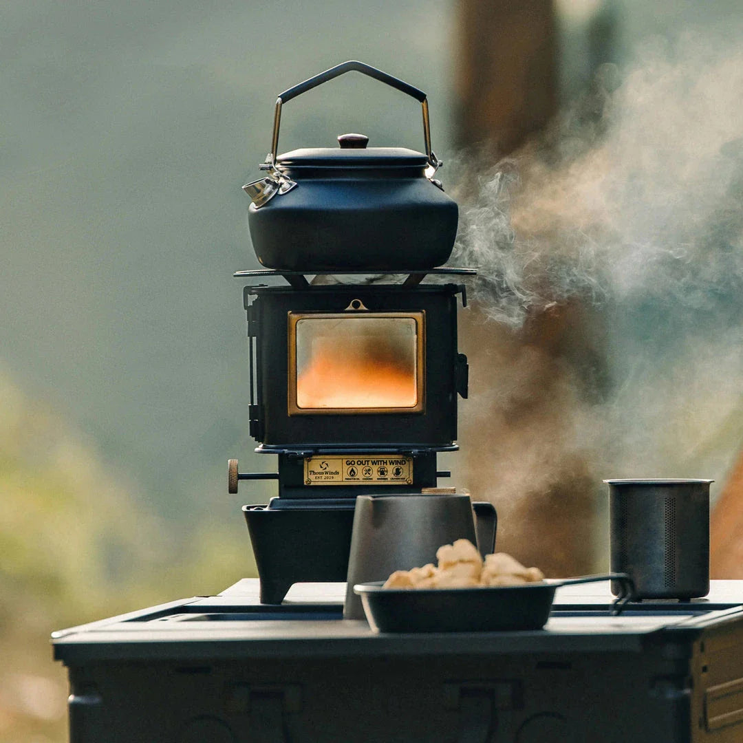 Retro Oil Lamp Stove with brass and stainless steel construction, providing warm light and ambience for outdoor activities in the UK