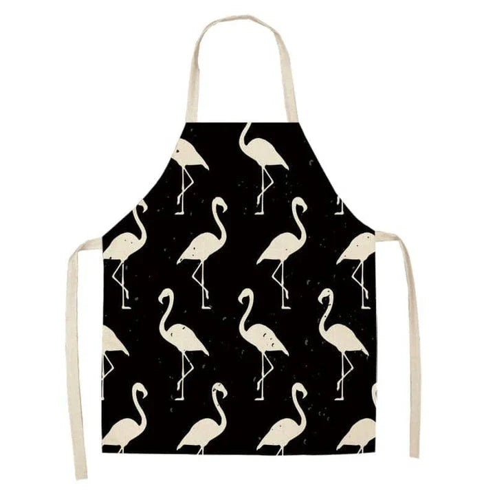 Flamingo Print Apron with Adjustable Neck Strap and Waist Ties, Made of Cotton and Linen Blend
