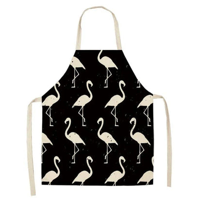 Flamingo Print Apron with Adjustable Neck Strap and Waist Ties, Made of Cotton and Linen Blend
