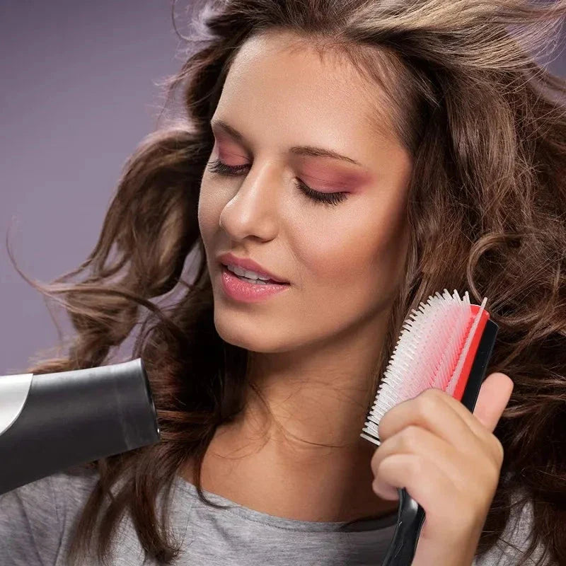 Premium 9-Row Detangling Hair Brush with Soft Nylon Bristles and Ergonomic Rubber Handle for Effortless Styling and Scalp Massage