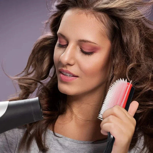 Premium 9-Row Detangling Hair Brush with Soft Nylon Bristles and Ergonomic Rubber Handle for Effortless Styling and Scalp Massage