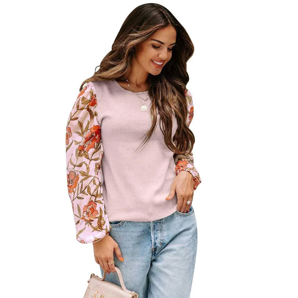 Stylish printed lantern sleeve casual top in various vibrant colours, perfect for the modern British woman's wardrobe
