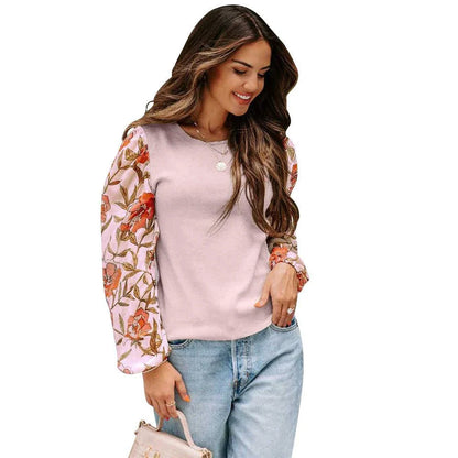 Stylish printed lantern sleeve casual top in various vibrant colours, perfect for the modern British woman's wardrobe