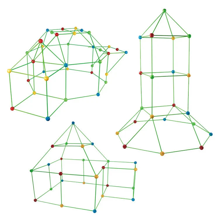 Children's DIY bead tent fort building kit with plastic balls and tubes for creative play and imagination development