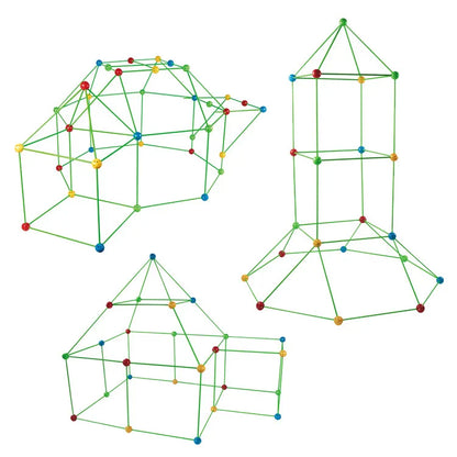 Children's DIY bead tent fort building kit with plastic balls and tubes for creative play and imagination development