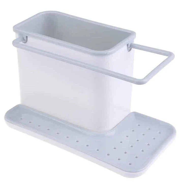 A premium multifunctional kitchen organiser with storage compartments, a towel rail, and a drip tray for keeping your sink area tidy and organised.