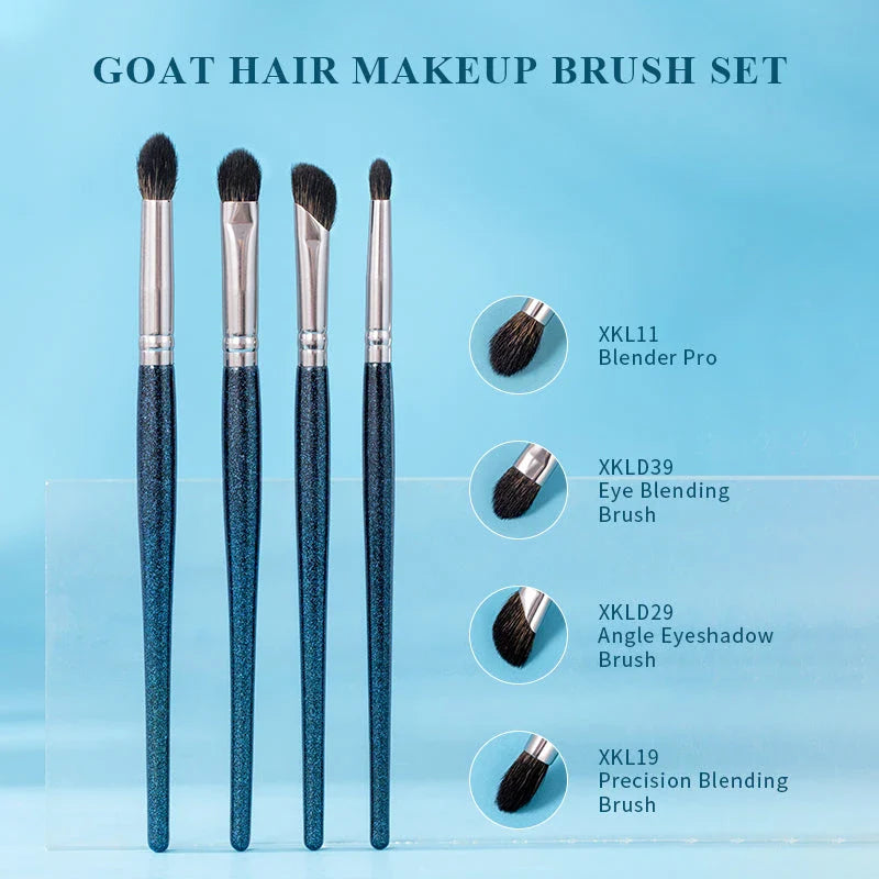 Exquisite 4-piece eyeshadow and concealer makeup brush set with natural goat hair and synthetic fibres for flawless makeup application