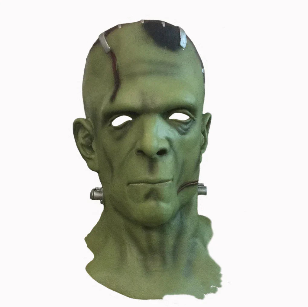 Premium green latex Halloween mask for horror-themed masquerades and costume parties