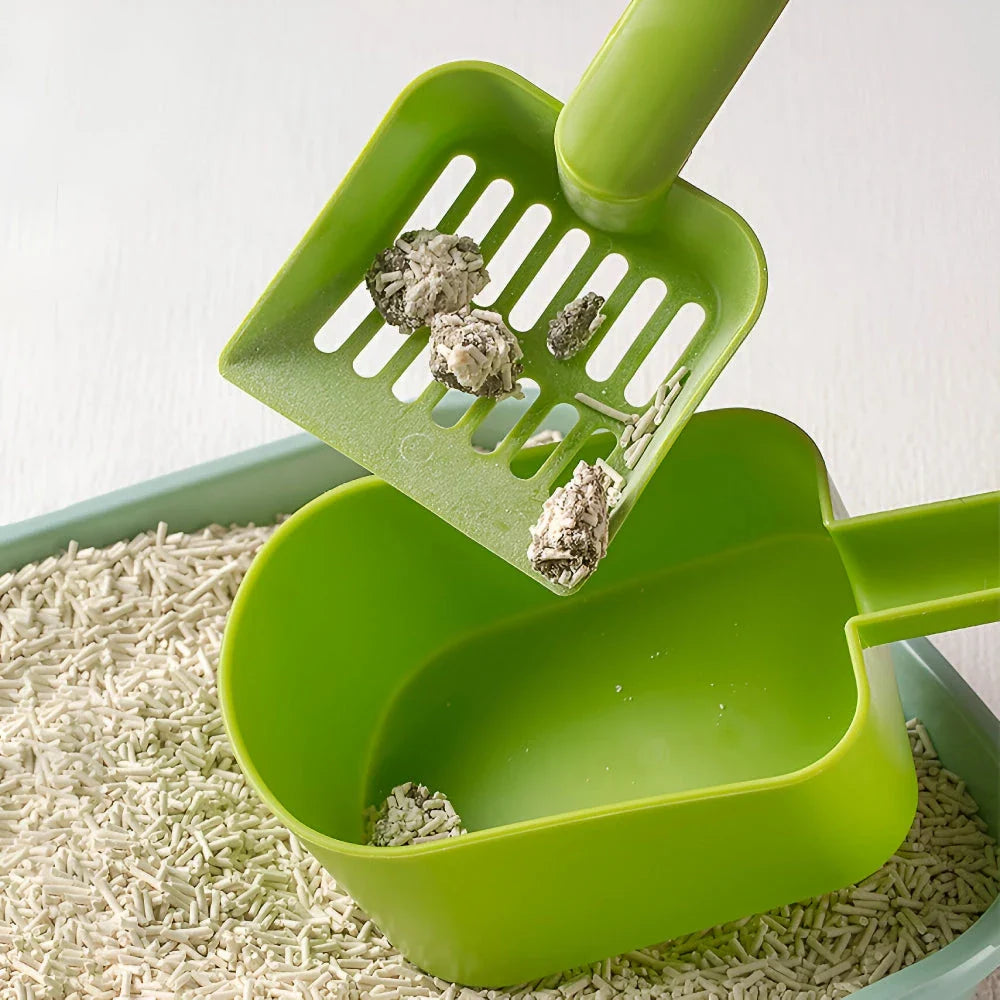 Premium Plastic Cat Litter Scoop with Self-Cleaning Base for Effortless Litter Box Cleaning