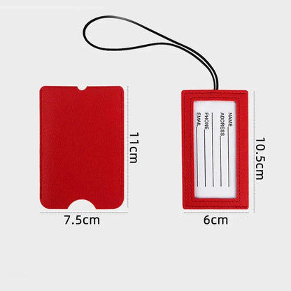 Premium PU leather luggage tags in a vibrant gray colour, with a discreet pull-out information card for easy customization.