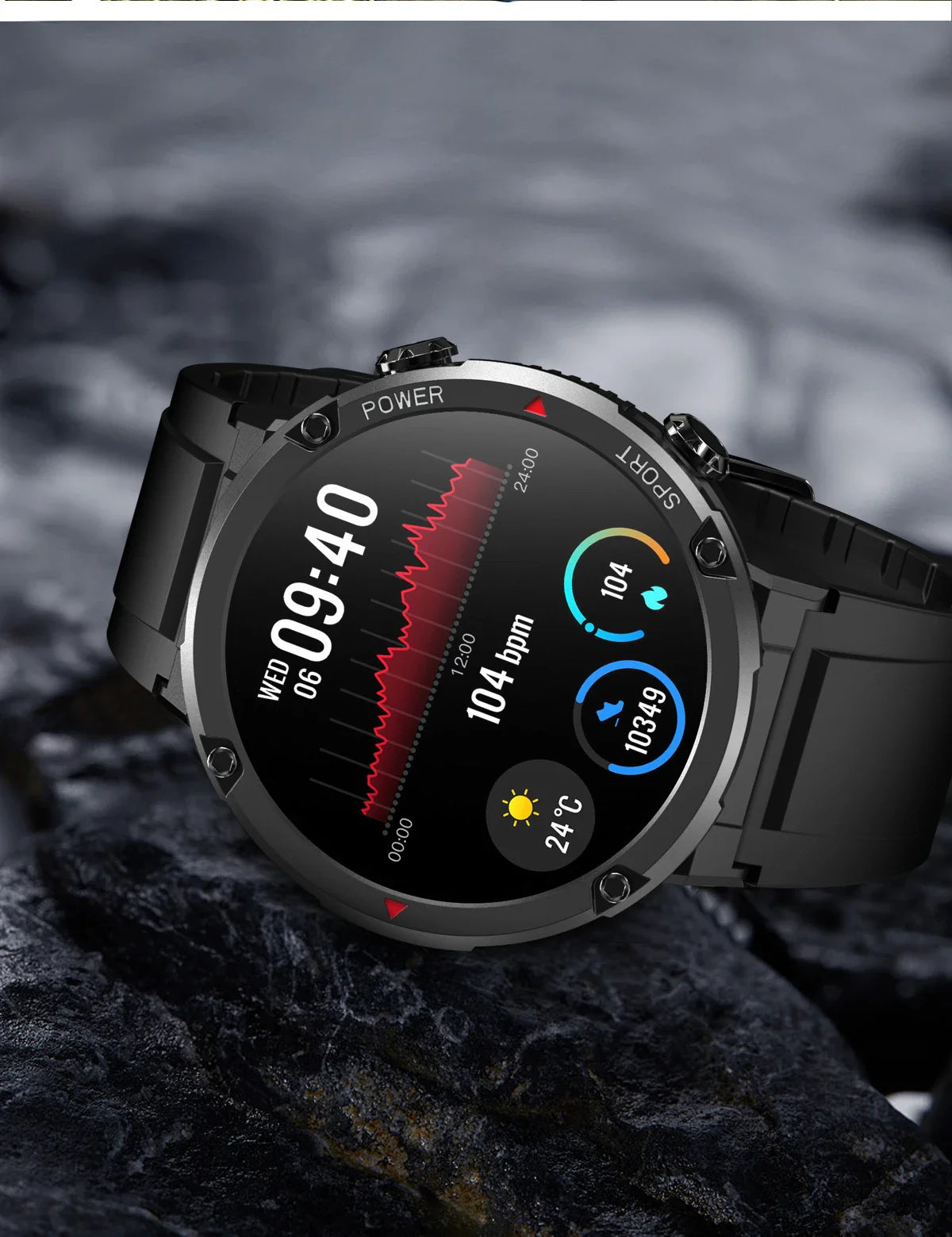 Premium HD smart watch with comprehensive health tracking features including heart rate, blood pressure, and step counting