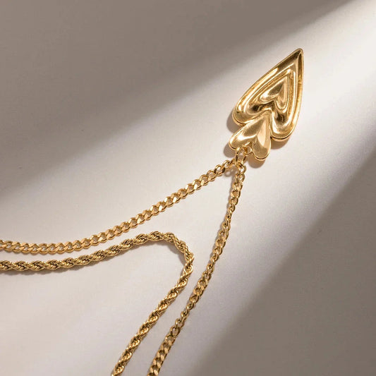 Elegant 18-carat gold-plated heart necklace with a semi-3D pendant and double-layer chain design