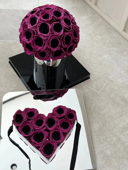 Elegant black plum bow flower pot with preserved plum blossoms, a sophisticated and long-lasting home decor piece