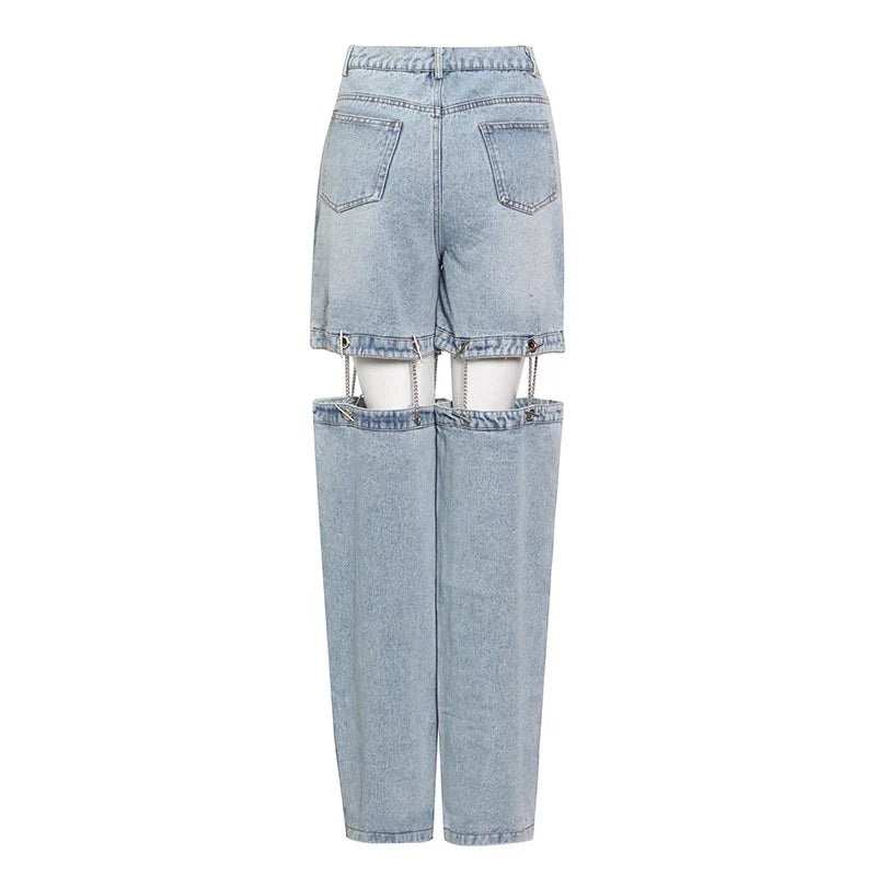 High-waisted wide-leg denim trousers in a stylish blue colour, featuring a comfortable and flattering fit