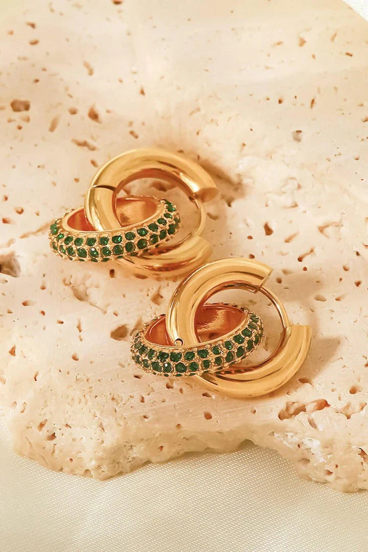 Elegant 18K gold-plated double-hoop earrings with shimmering zircon stone inlays