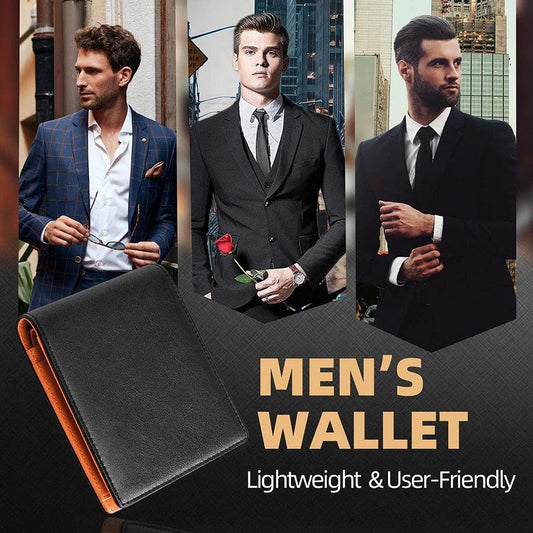 Premium Napa Leather Compact Wallet in Black and Orange Colours, Crafted in the UK for Discerning Gentlemen