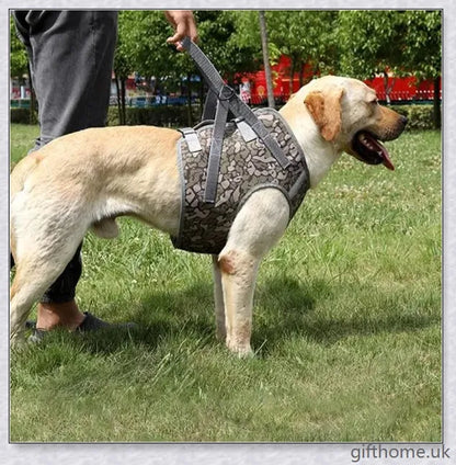 Full Body Supportive Dog Lift Harness with adjustable straps, handle, and leash rings for mobility assistance