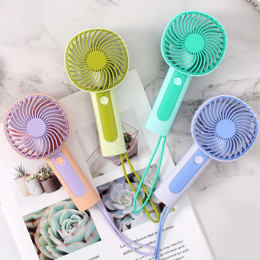 Mini Handheld USB Rechargeable Fan with 3 wind speed settings, rechargeable battery, and integrated night light