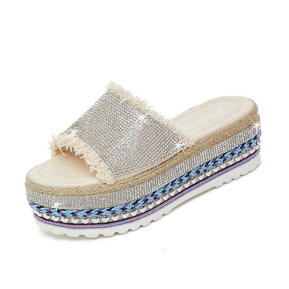 Stylish sponge cake elevated women's slippers in beige, black, and yellow colours