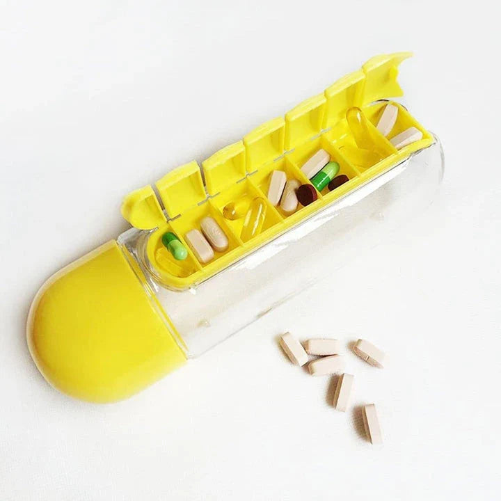 600ml Premium Plastic Water Bottle with Daily Pill Organiser - Durable, Leak-Proof Design with Integrated Supplement Storage