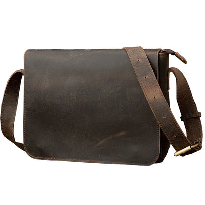 A retro-inspired leather shoulder bag for men, featuring a classic British design and high-quality construction
