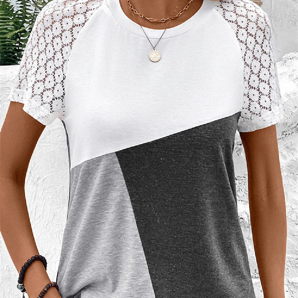 Stylish lace-trimmed women's t-shirt in multiple colours and sizes
