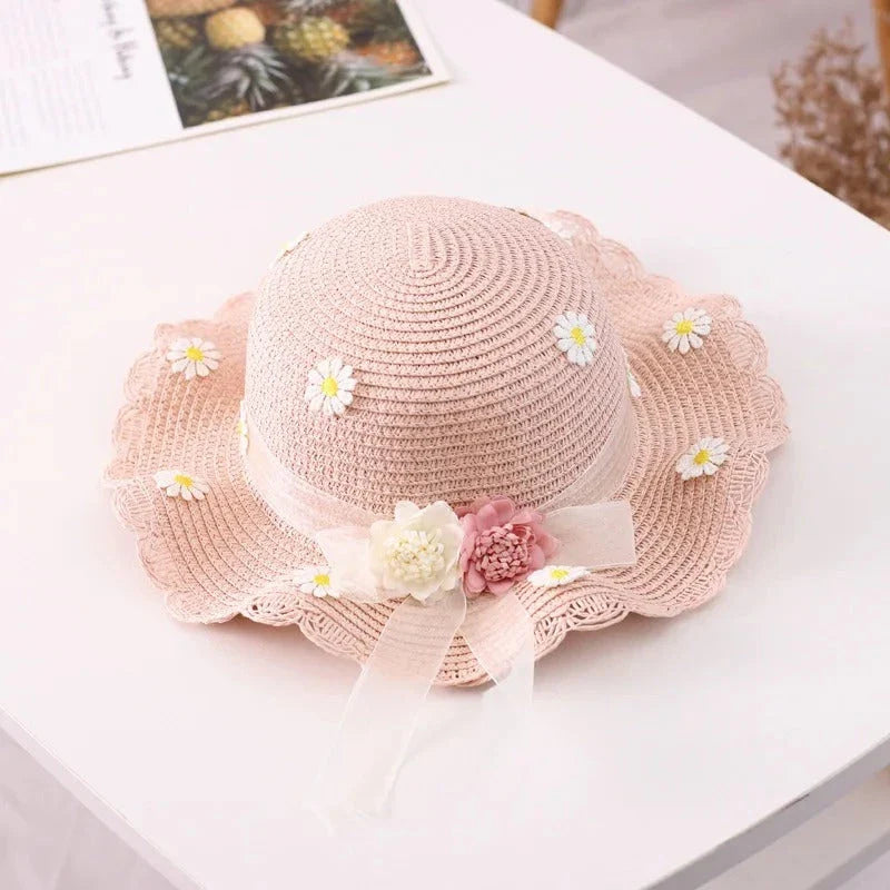 Colourful kids' daisy sun hat and handbag set made of high-quality straw for sun protection and style