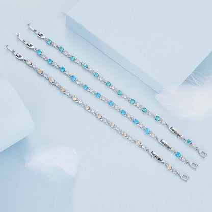 Elegant diamond heart bracelet in premium white gold alloy with sparkling inlaid gems