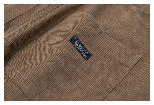 Retro corduroy straight-leg casual trousers for men in khaki and navy blue colours