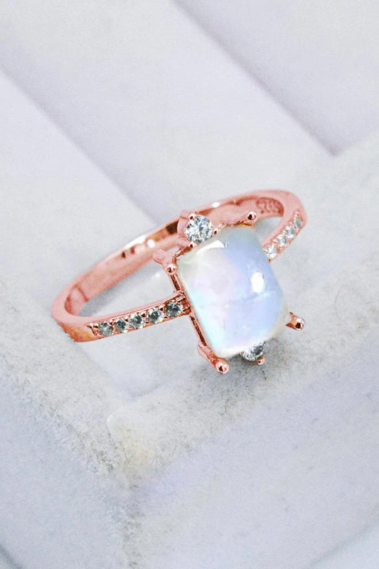 Elegant 925 Sterling Silver Square Moonstone Ring with Mesmerising Blue-Violet Hue