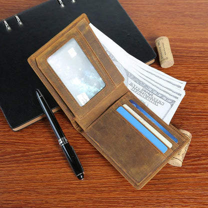 Premium short leather wallet in brown, tan, and black colours for British gentlemen