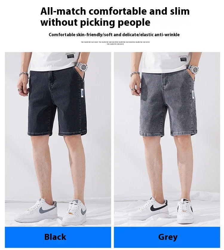 Premium straight-leg capri trousers in black, grey, blue grey, and light blue colours, featuring an elastic waistband and a durable, wrinkle-resistant fabric blend.